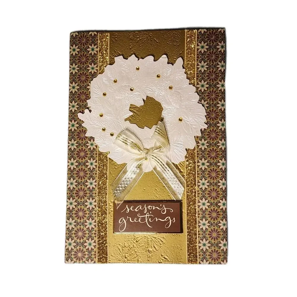 12 Elegant White Wreath Gold Embossed Hallmark Season Greetings Christmas Cards